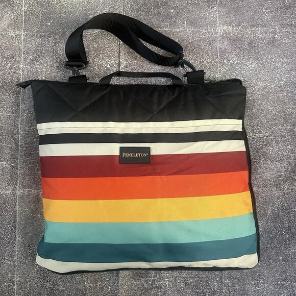 Pendleton Outdoor Black Stripe Packable Picnic Travel Camping Blanket Sz 60 X 72 - Picture 1 of 4